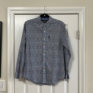 Ben Sherman Long Sleeve Button Down Shirt: Mens Medium Grey/Blue Plaid Design
